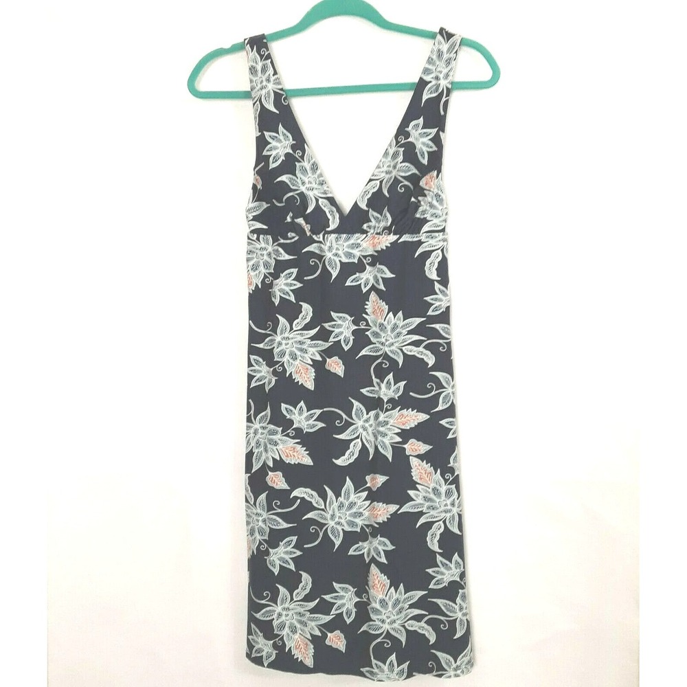 Carve Designs Cayman V-Neck Swim Dress Navy Batik Floral Modest UPF 50 size XS